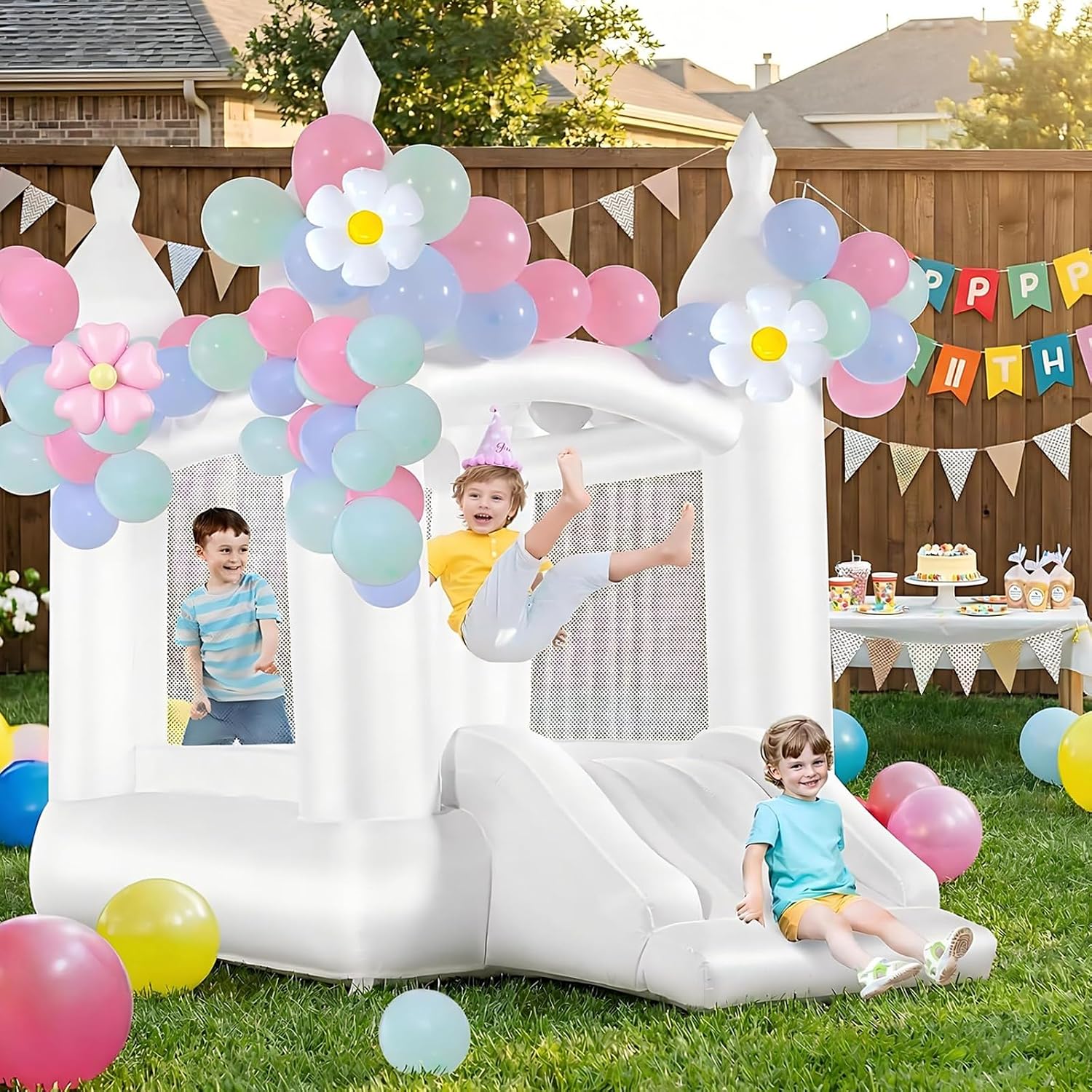 Kids Outdoor Slide - White Bounce House Indoor Outdoor Bouncy