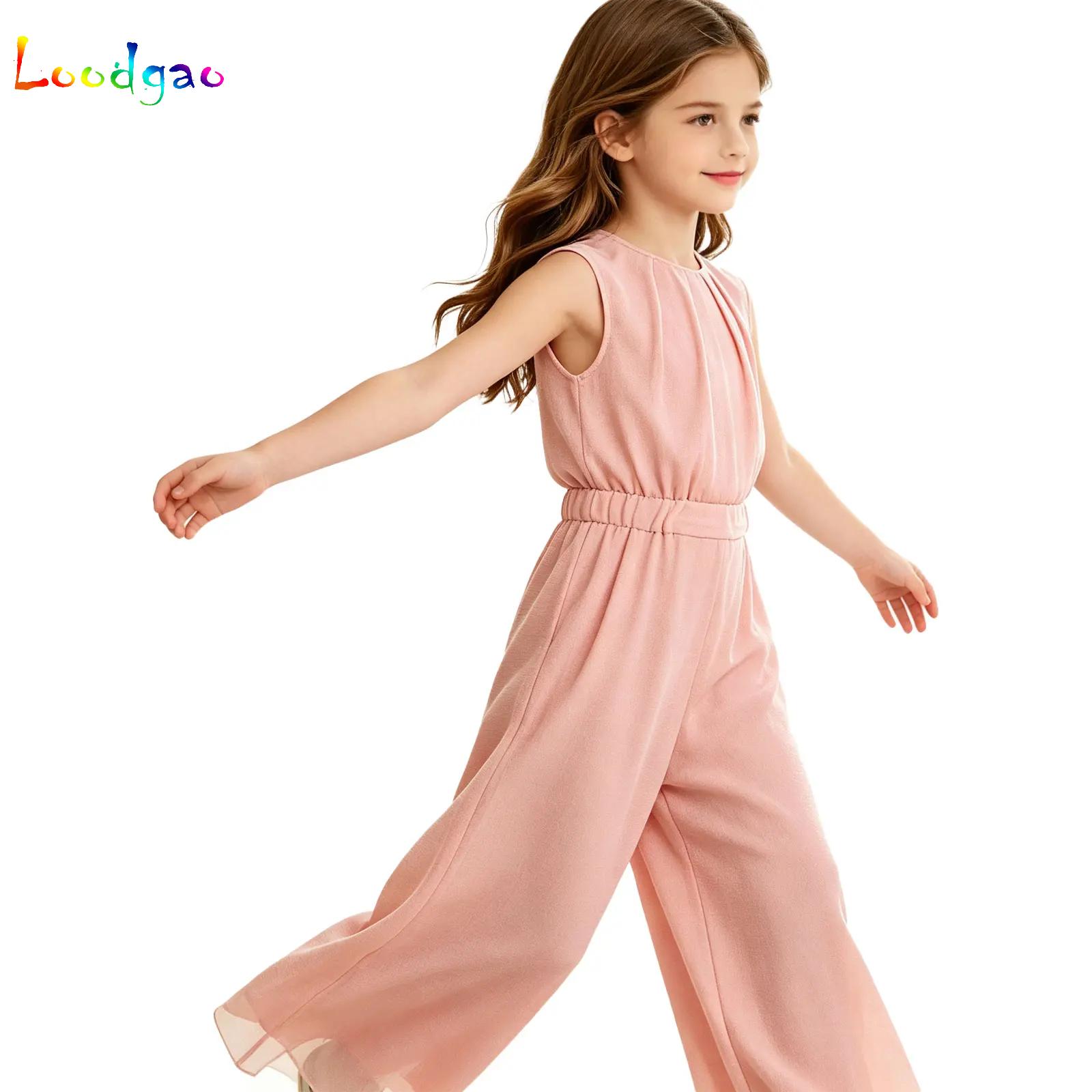 Kids Outdoor Outfit - Girls' Casual Shimmery Mesh Jumpsuit Sleeveless