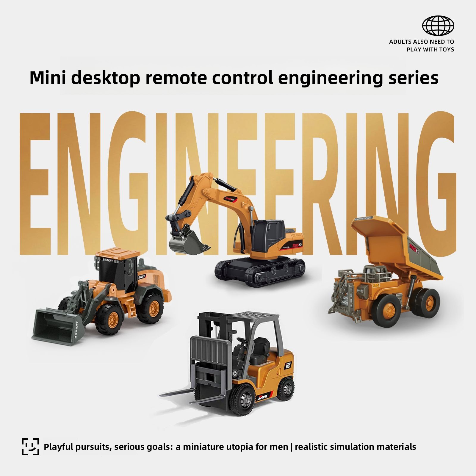 Kids Outdoor Excavator - 1:64 Metal RC Engineering Car Set,
