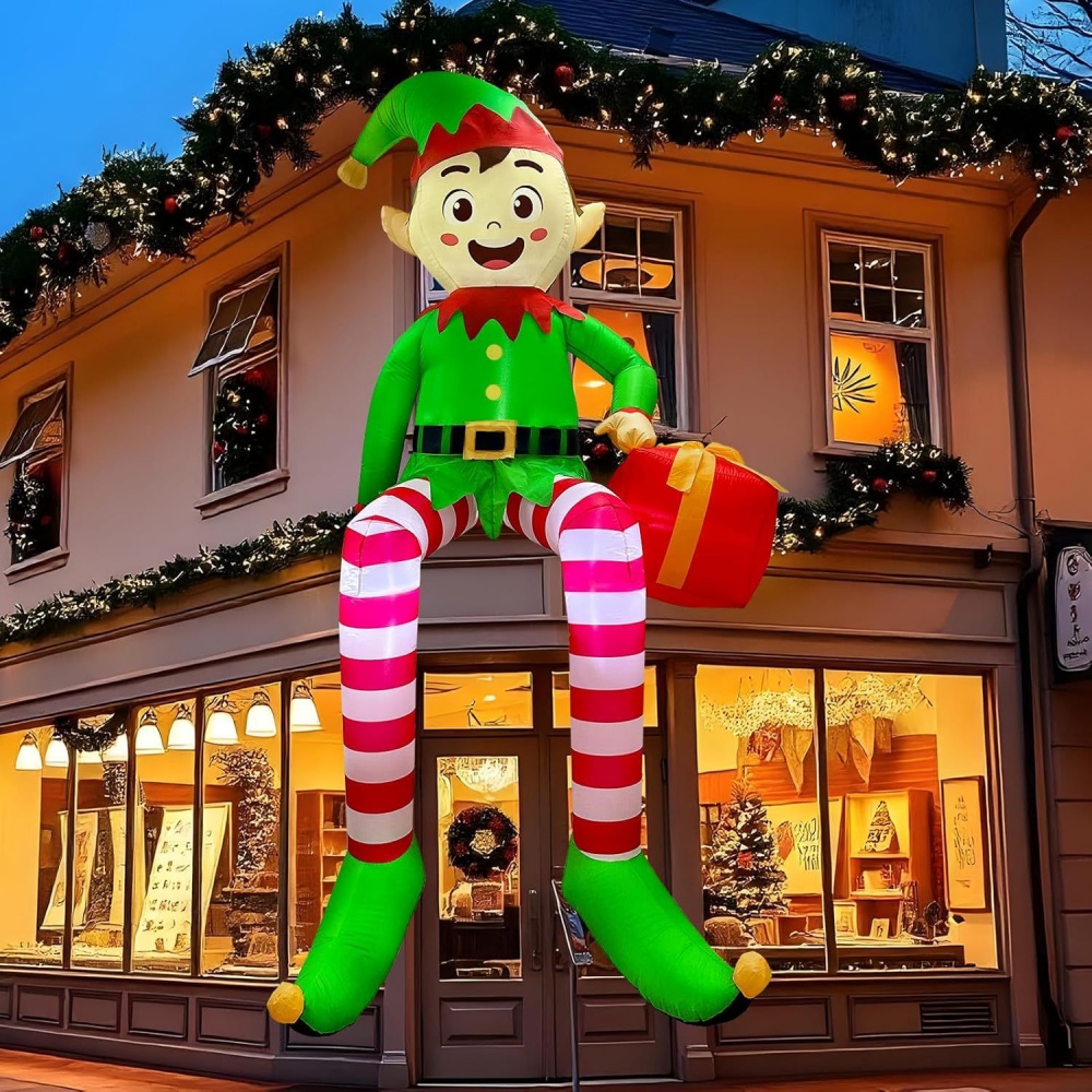 Kids Outdoor Decor - 8FT Christmas Inflatables Sitting Elf Decoration