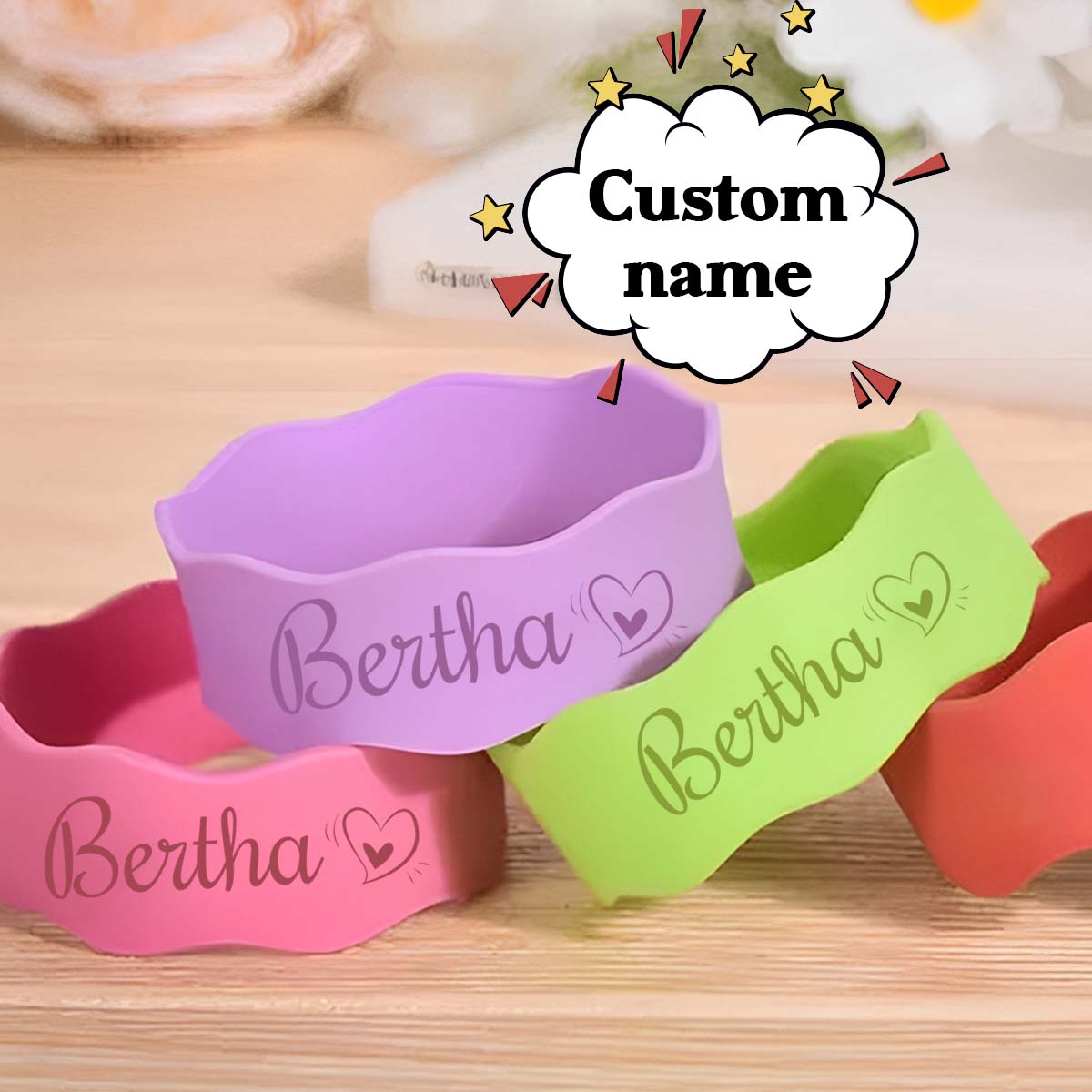 Kids Outdoor Decor - Custom Name Silicone Tumbler Sleeve Band