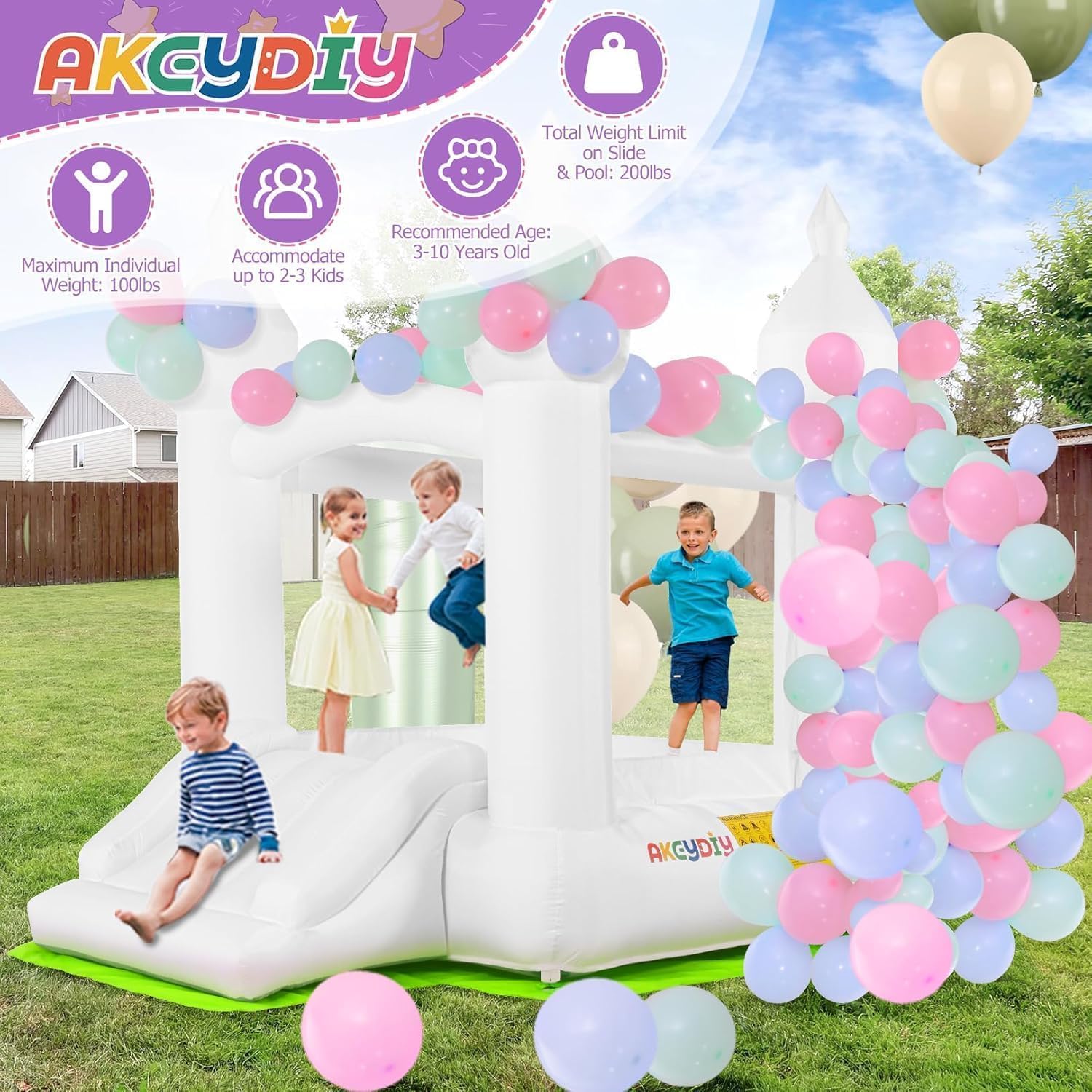 White Bounce House Indoor Outd - огляд і ціна Kids Outdoor Slide